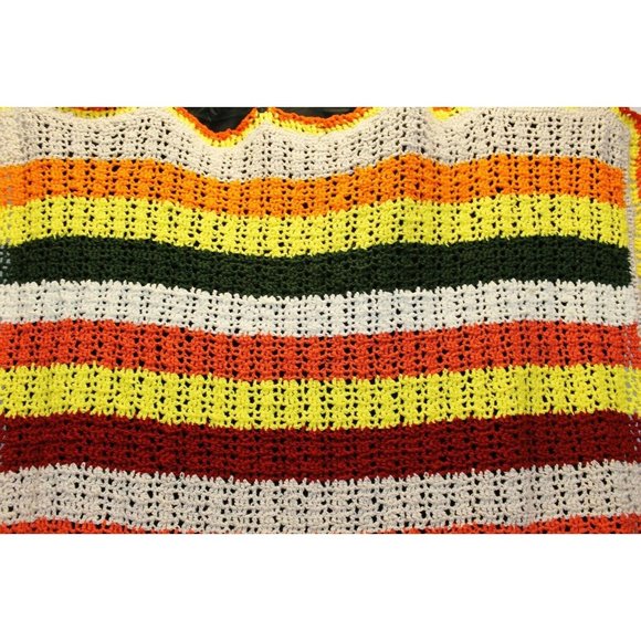 Hand Crochet Horizontal Striped Multicolor Queen Size Blanket Throw Afghan Yello - Picture 2 of 8